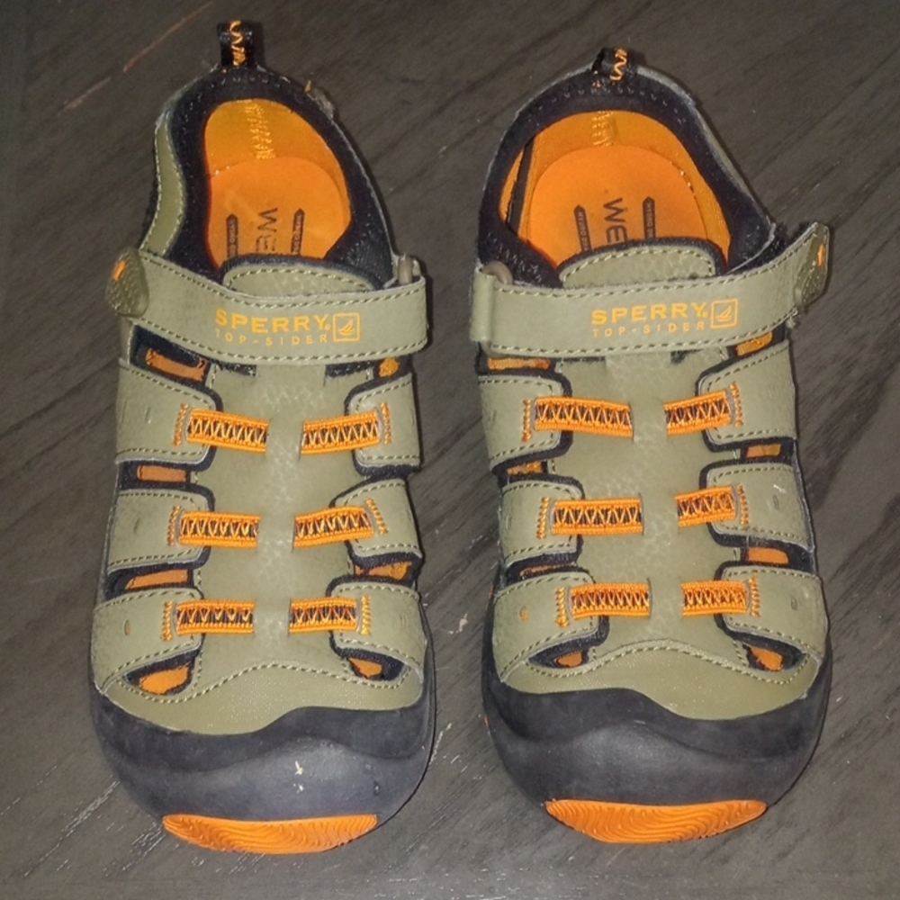 Sperry Kids' Olive and Orange Top-sider Sandals Size 12M
